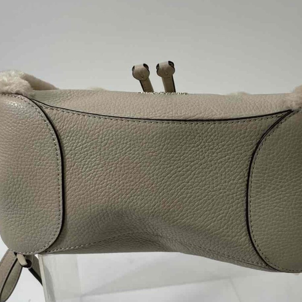 NWT Kate Spade Leila Leather Flap Backpack Faux Shearling in Light Sand - Picture 6 of 9